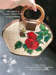 Túi lá buông dáng hến quai mây vẽ hoa hồng đỏ 🌹