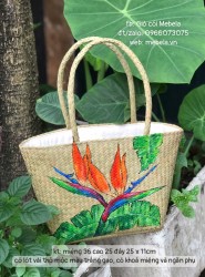 Túi cói hình thang vẽ hoa Thiên Điểu (cỡ trung)