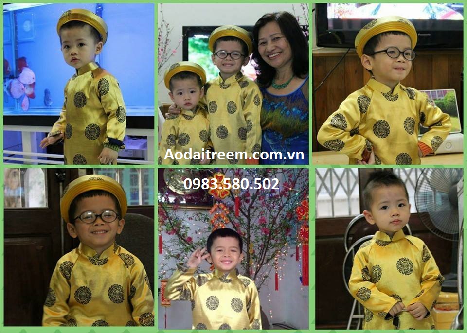Áo dài trẻ em - Gấm Thái Tuấn màu vàng đồng 